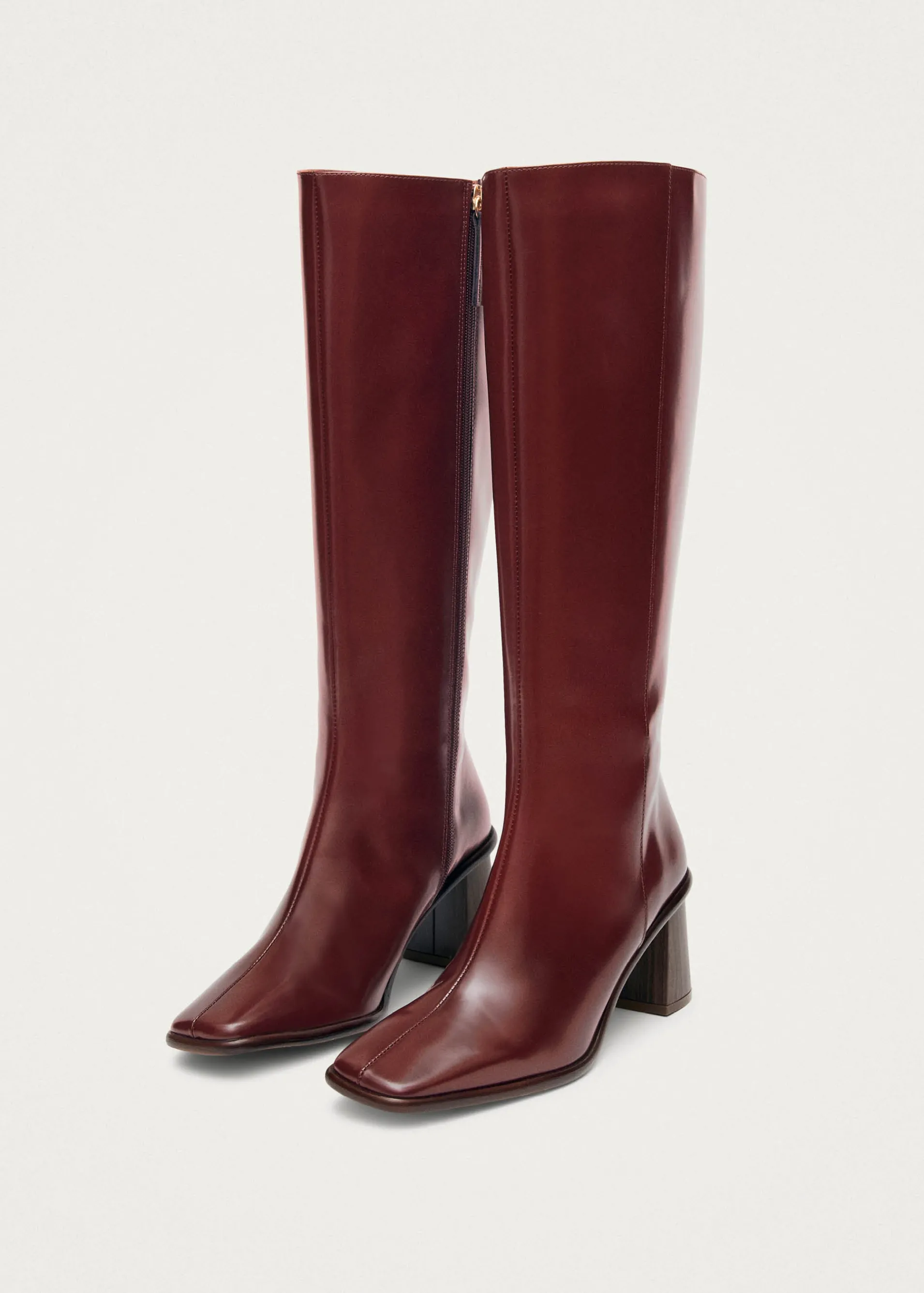 Fashion East Sleek Bottes en Cuir Bordeaux Bottes