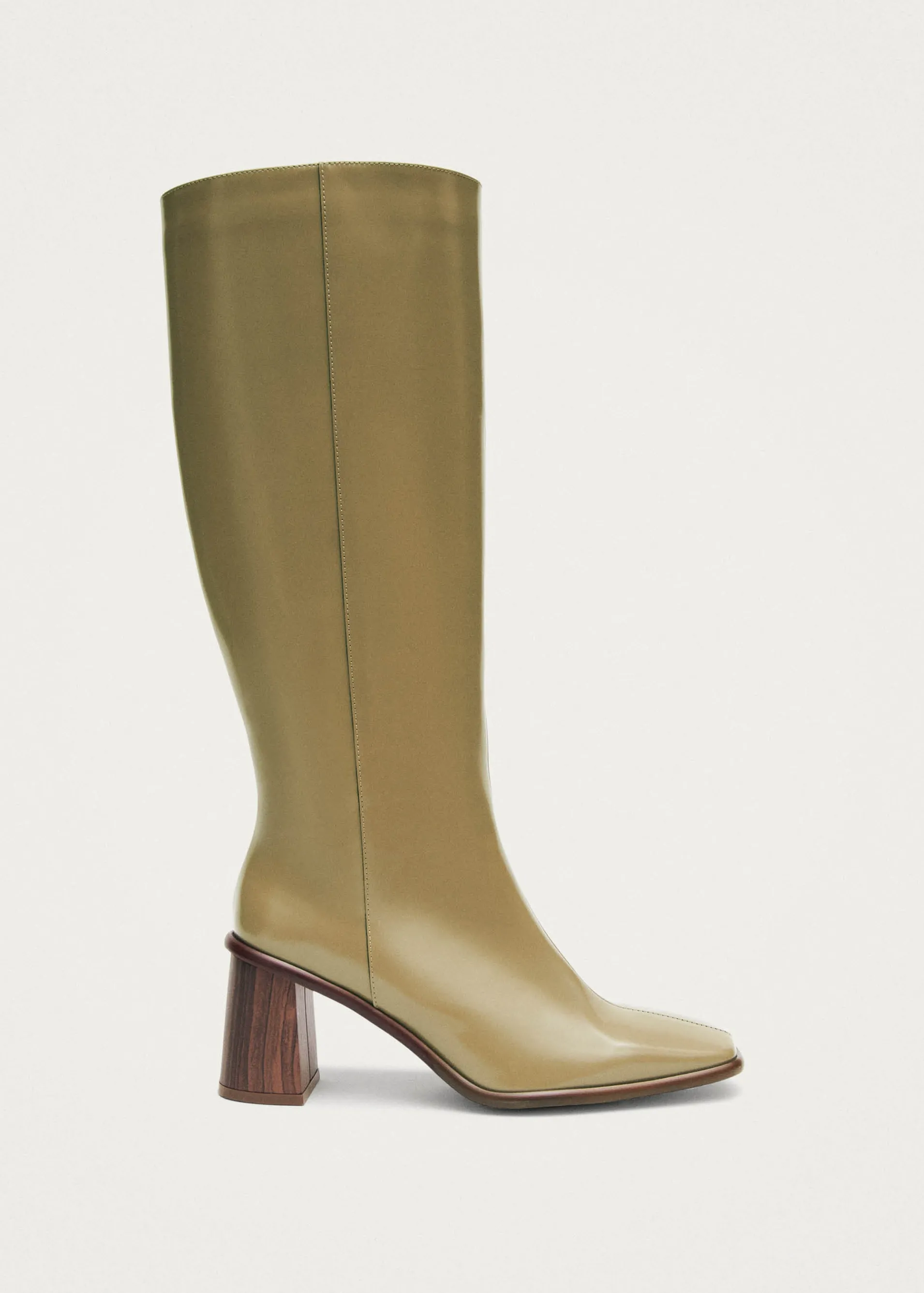 New East Sleek Bottes en Cuir Kaki Bottes