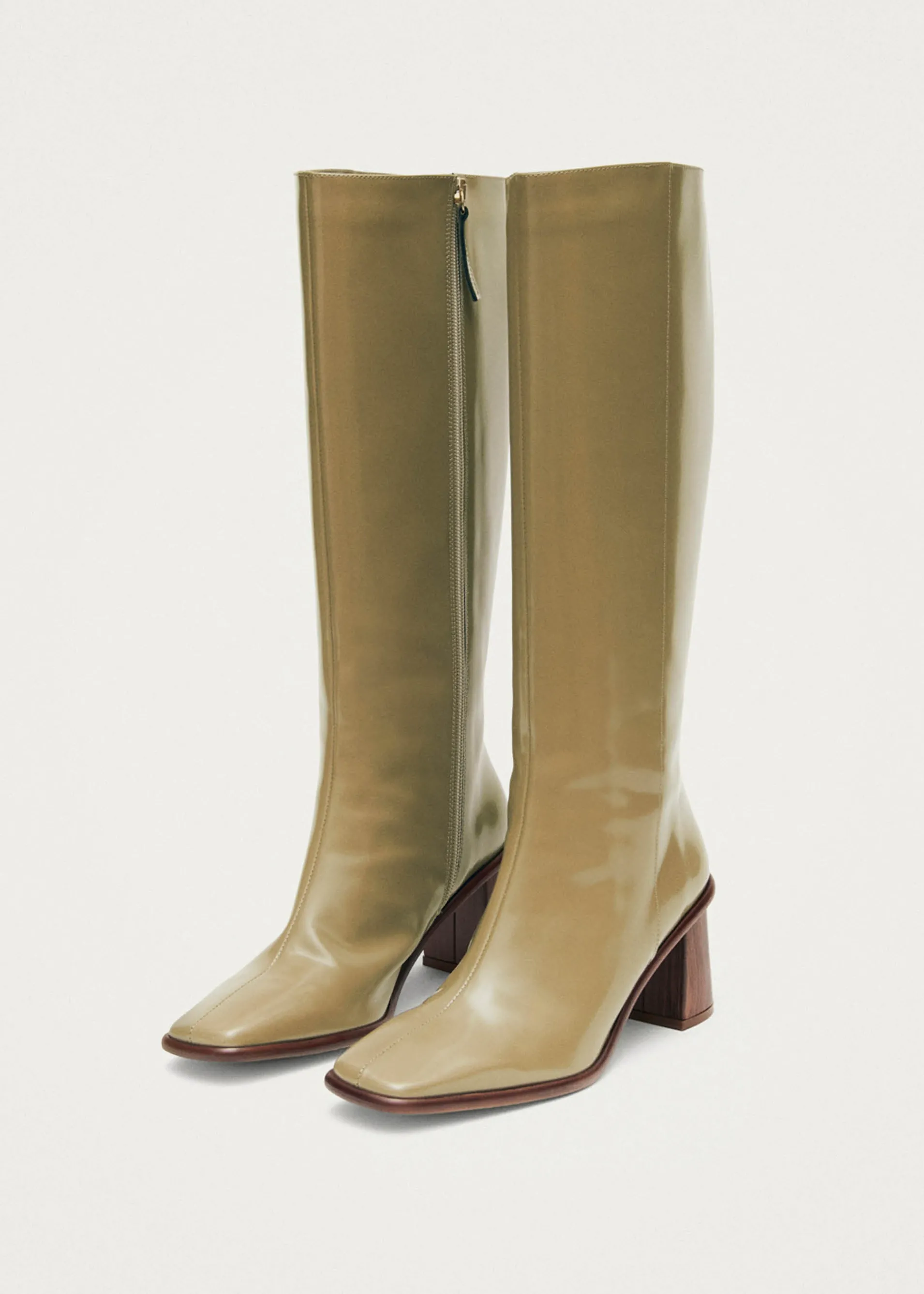 New East Sleek Bottes en Cuir Kaki Bottes