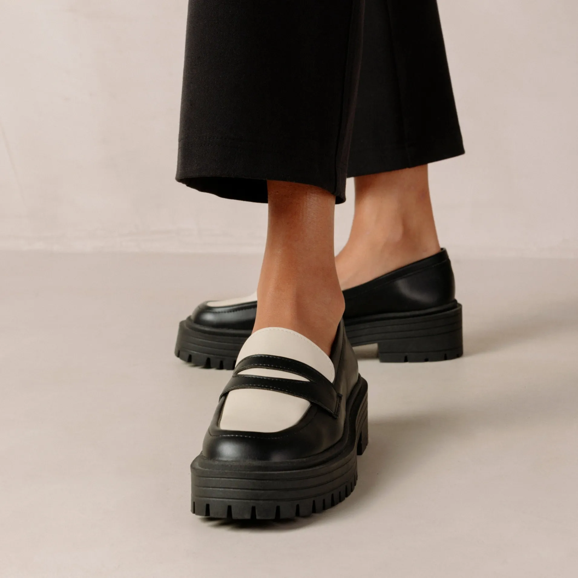 Hot Mask Bicolor Black Vegan Leather Loafers Vegan