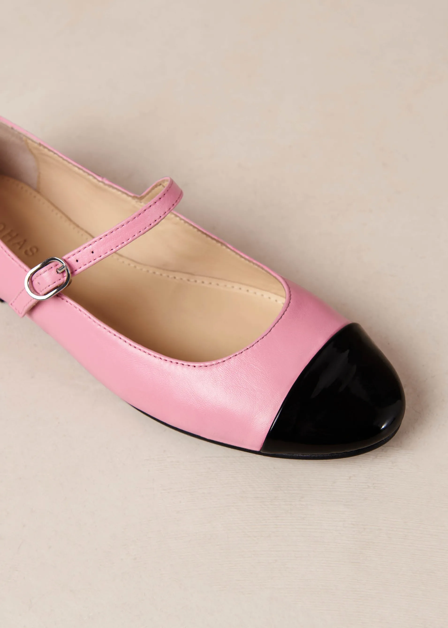 Discount Musa Bicolor Black Pink Leather Ballet Flats Ballerines