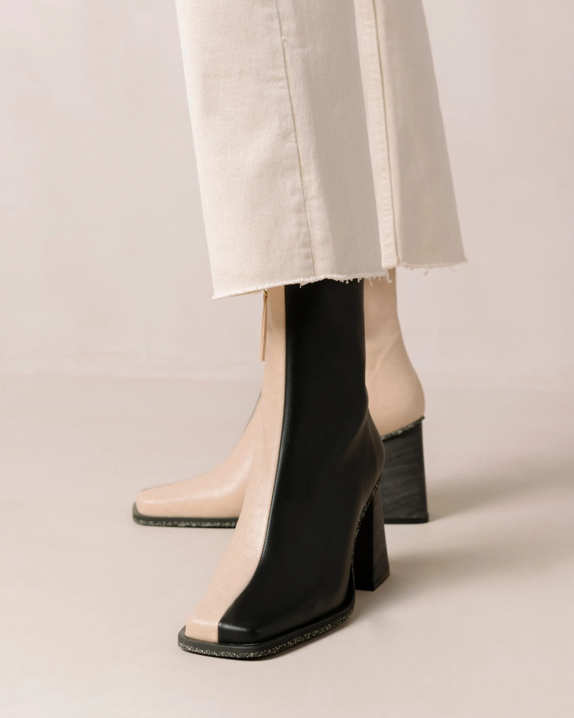 Shop South Bicolor Corn Stone Beige Black Vegan Leather Ankle Boots Vegan