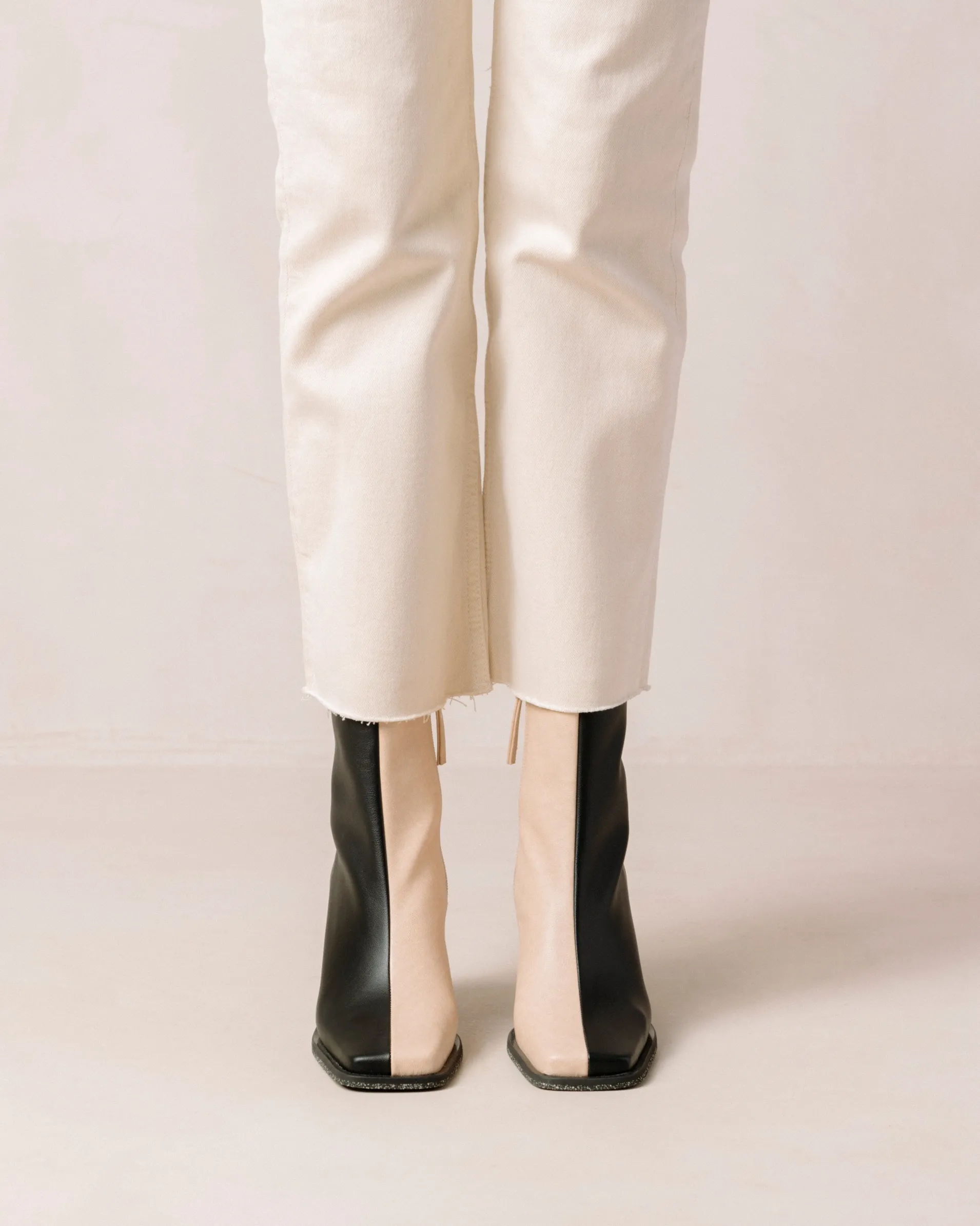 Shop South Bicolor Corn Stone Beige Black Vegan Leather Ankle Boots Vegan