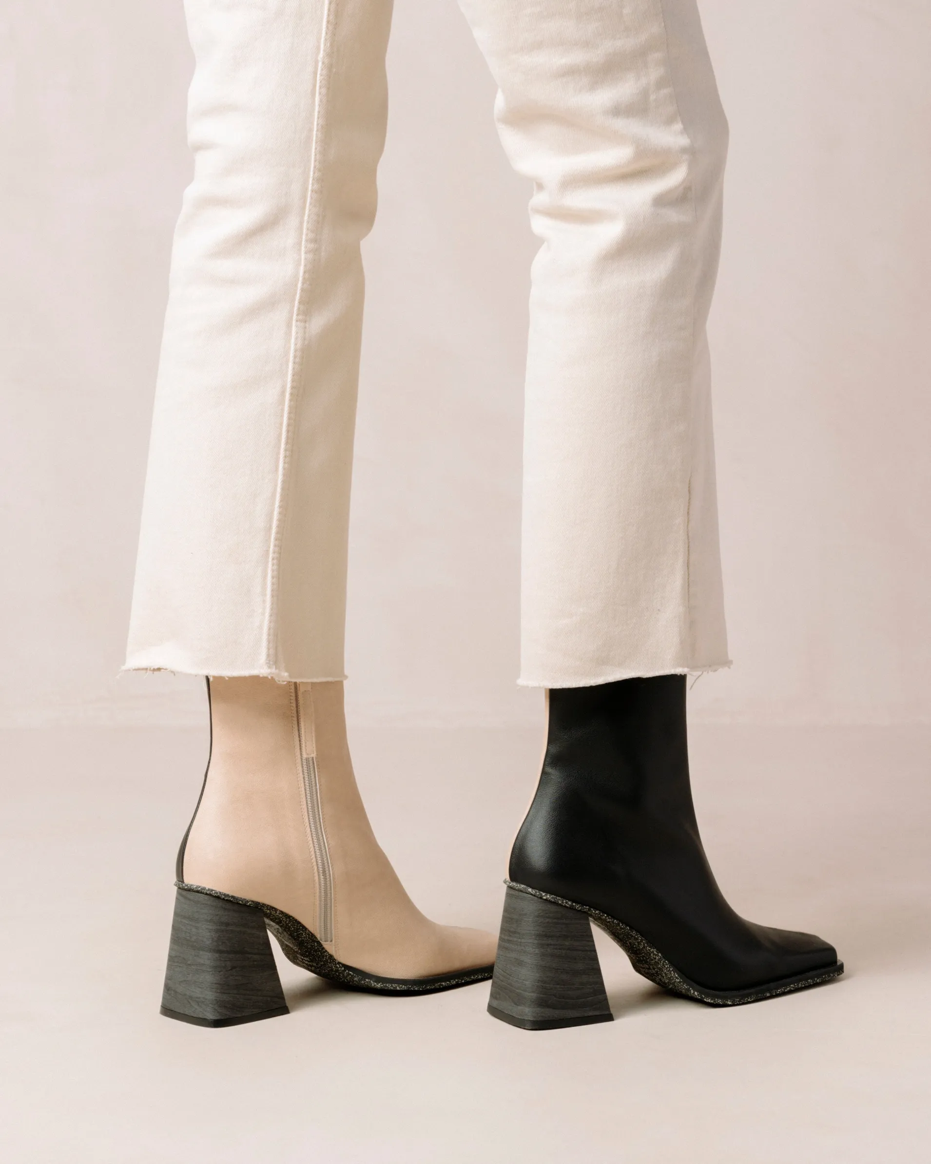 Shop South Bicolor Corn Stone Beige Black Vegan Leather Ankle Boots Vegan