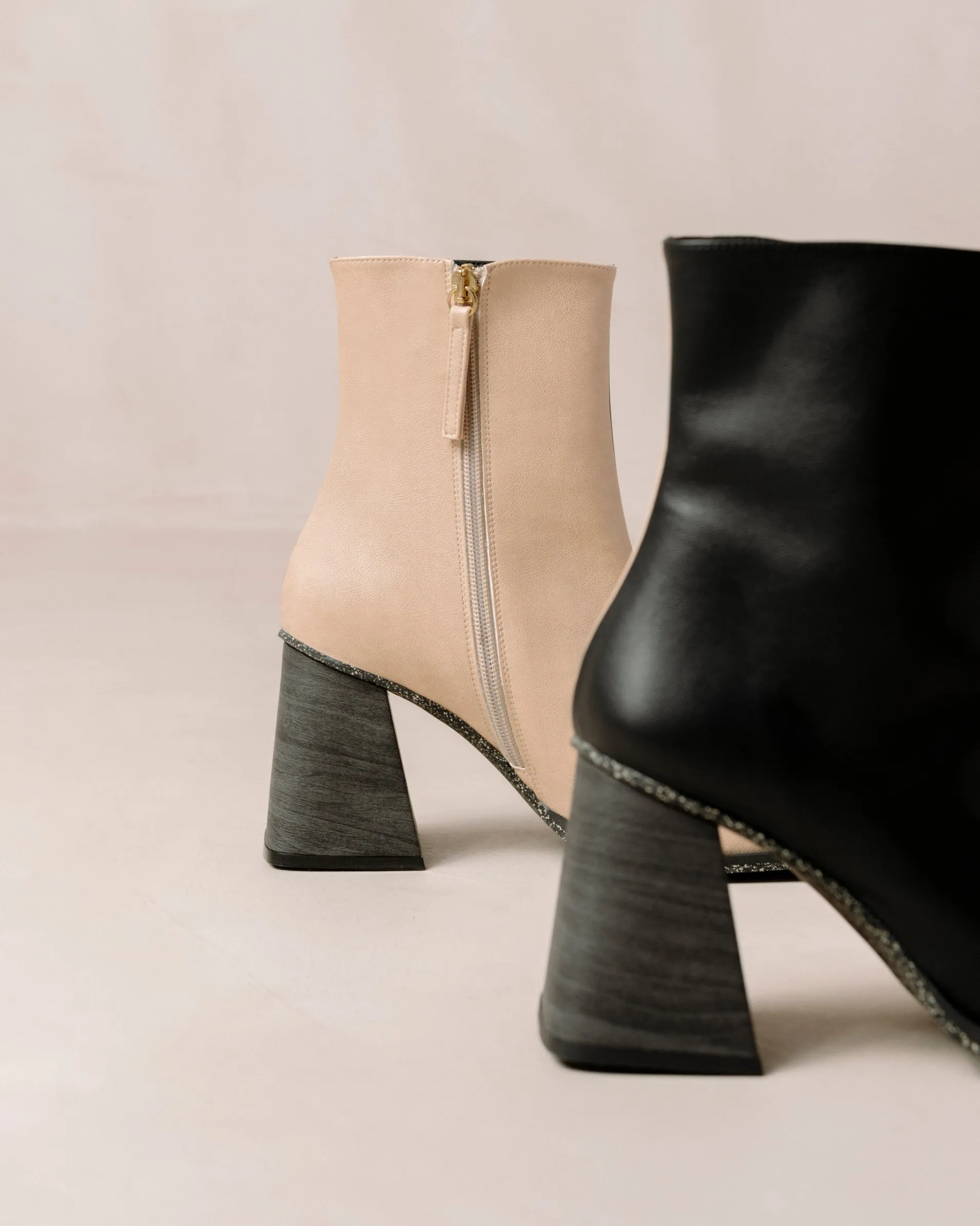 Shop South Bicolor Corn Stone Beige Black Vegan Leather Ankle Boots Vegan