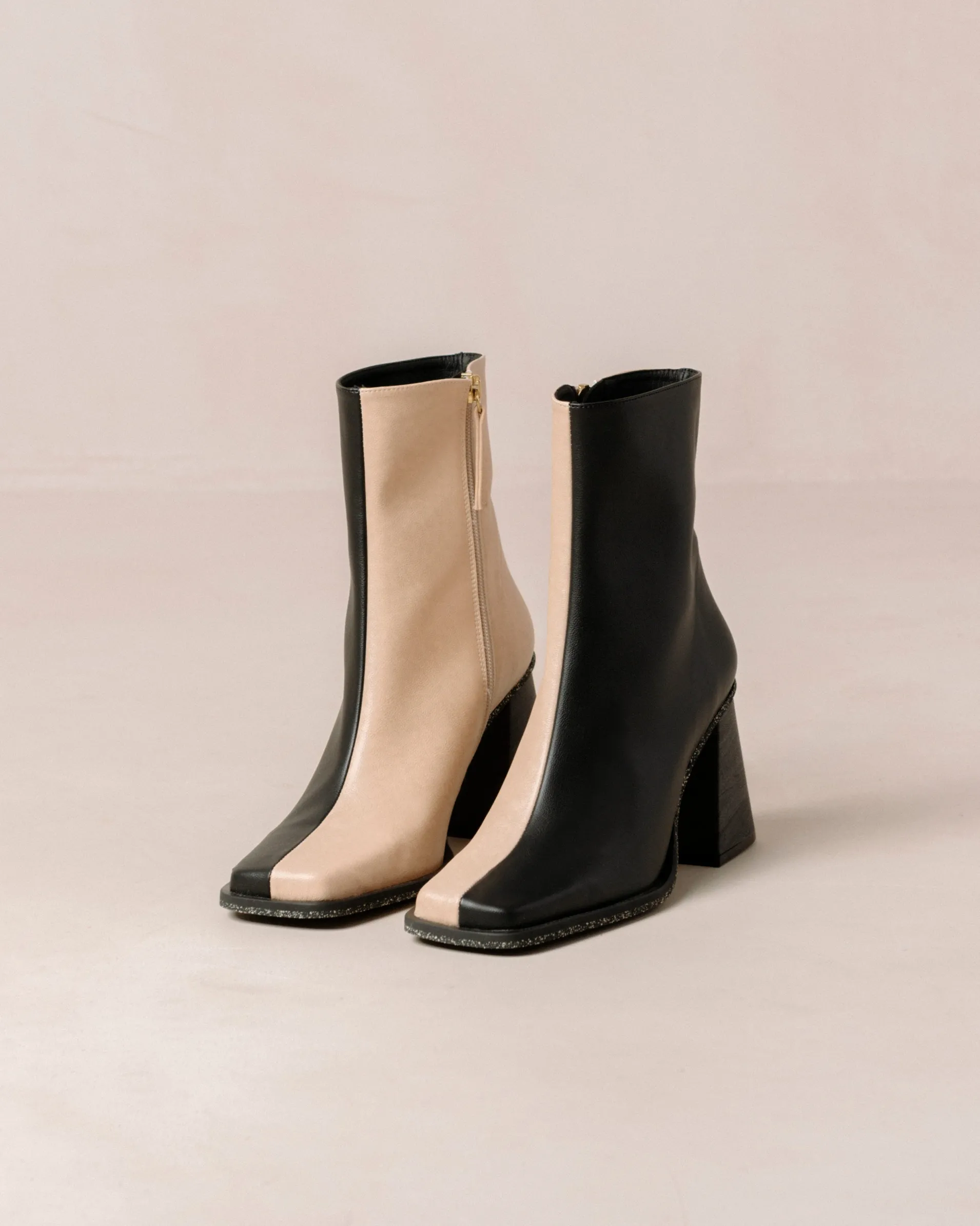 Shop South Bicolor Corn Stone Beige Black Vegan Leather Ankle Boots Vegan